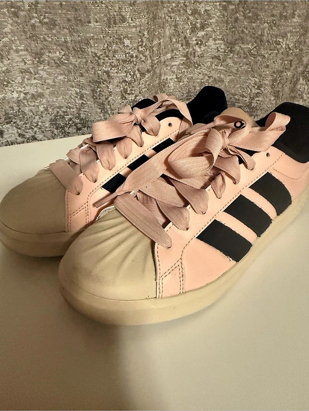 adidas Superstar 82 Black and Pink with Ribbon Laces